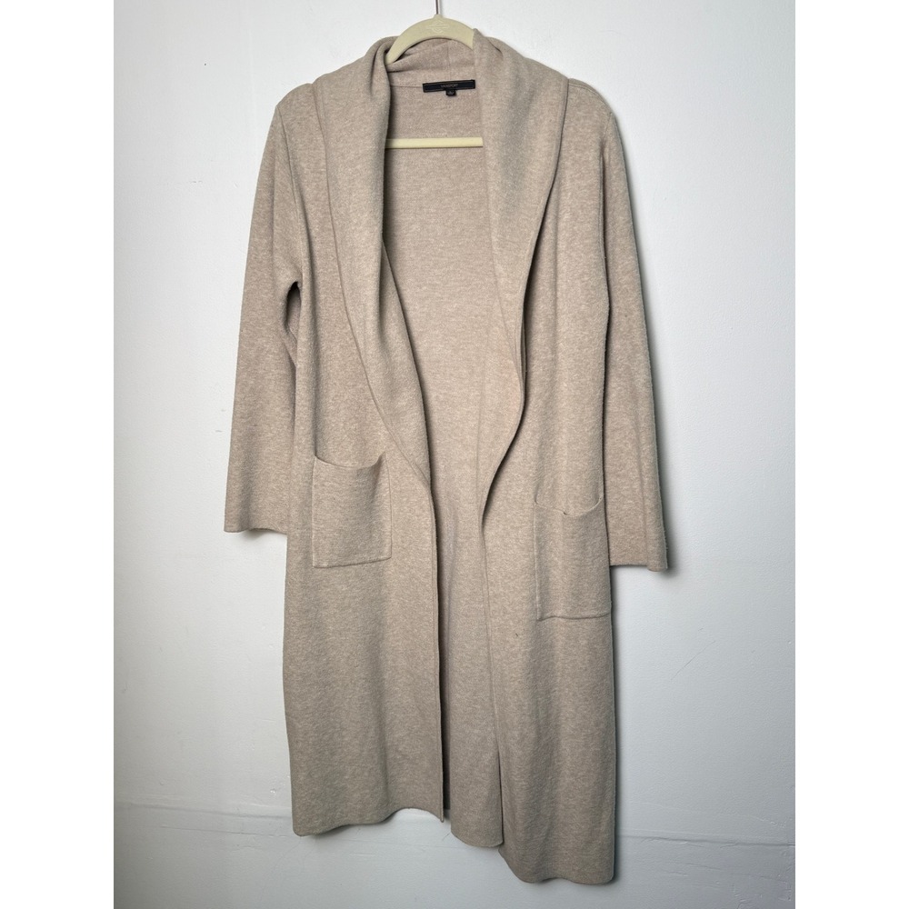 Maxsport Womens Beige Longline Open Front Shawl Collar Duster Cardigan Large L